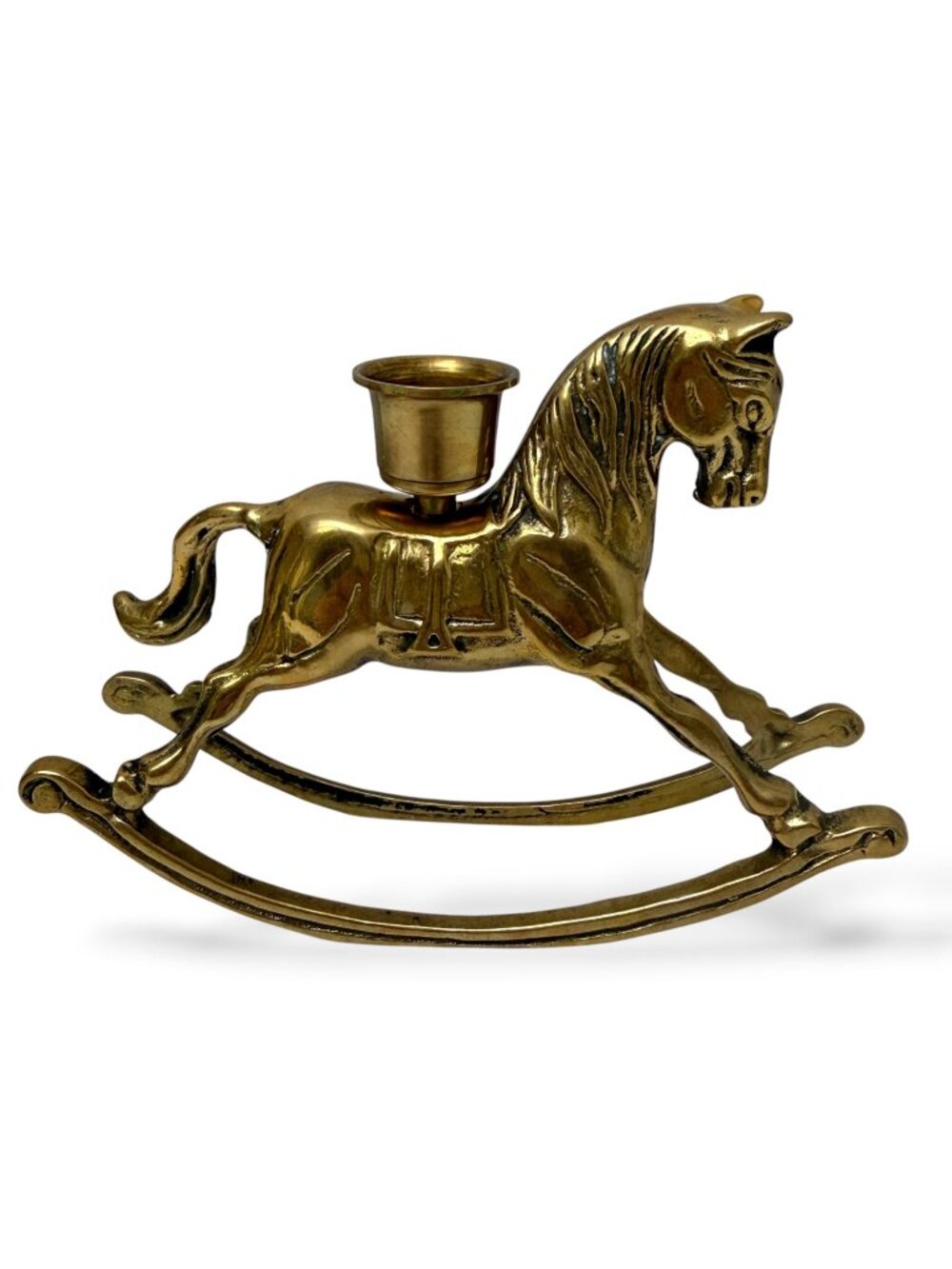 Rocking Horse Christmas Candle Holder Vintage Brass Metal Holiday Decor 4.5" h